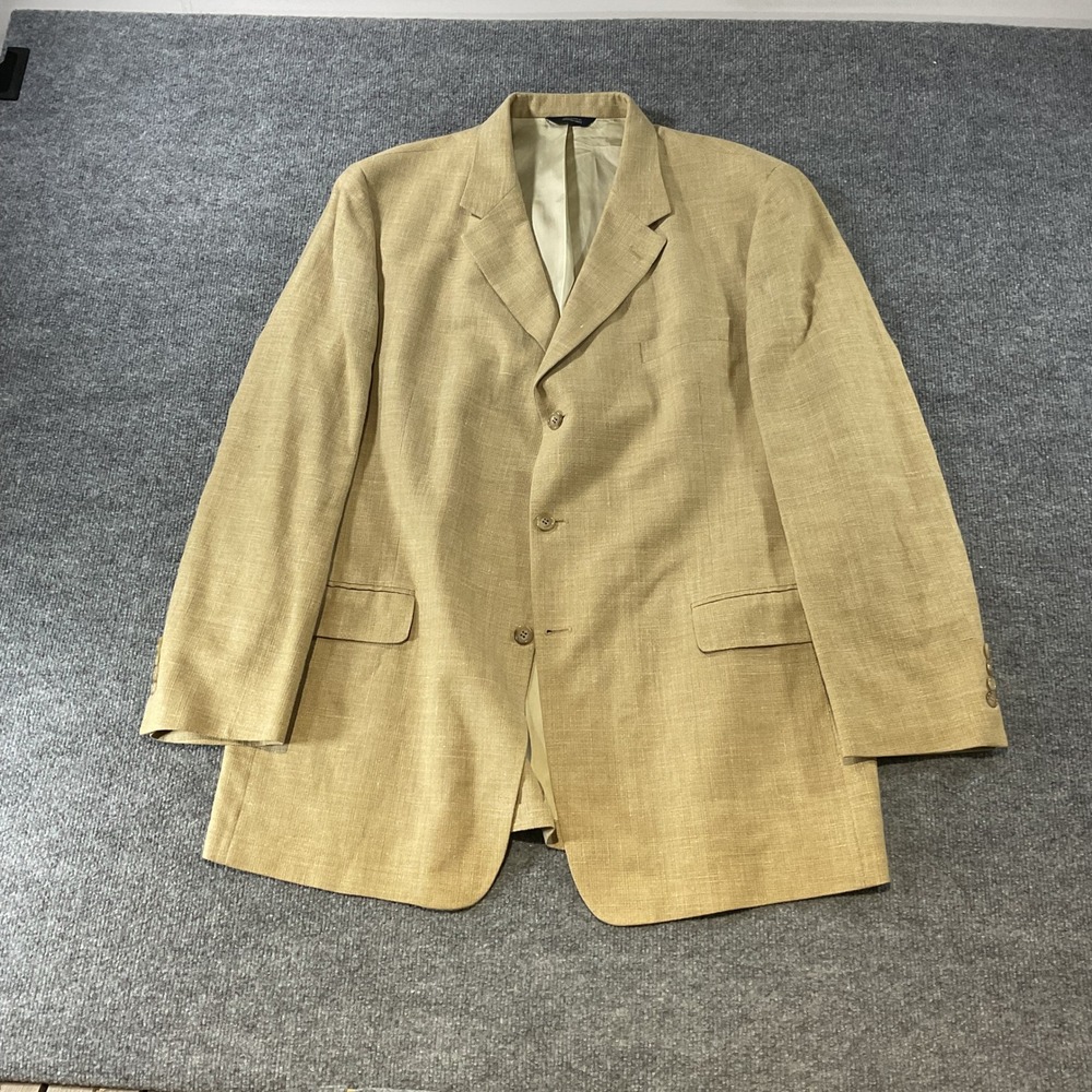 Brooks Brothers Mens Tan Linen Blend 3 Button Sport Coat Blazer 46 Long